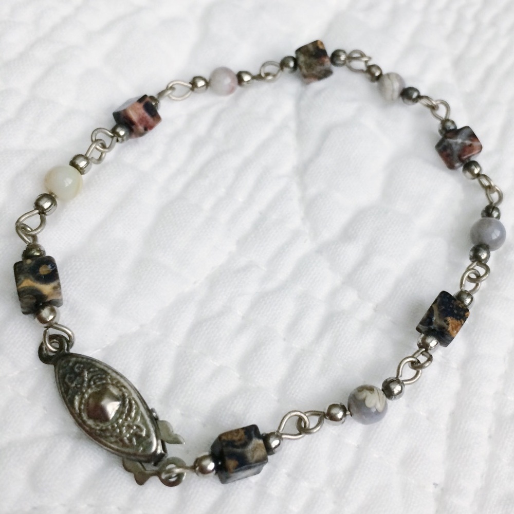 Multi-Stone and Silver Bracelet
